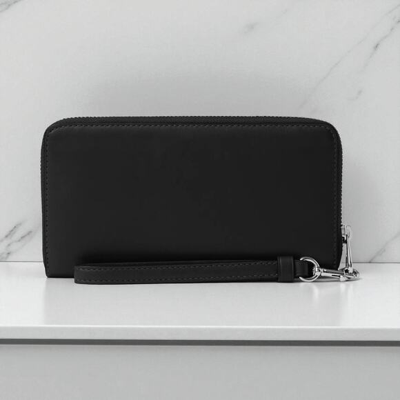 Coach Long Zip Around Wallet Silver/Black Leather CR623 - Picture 2 of 3